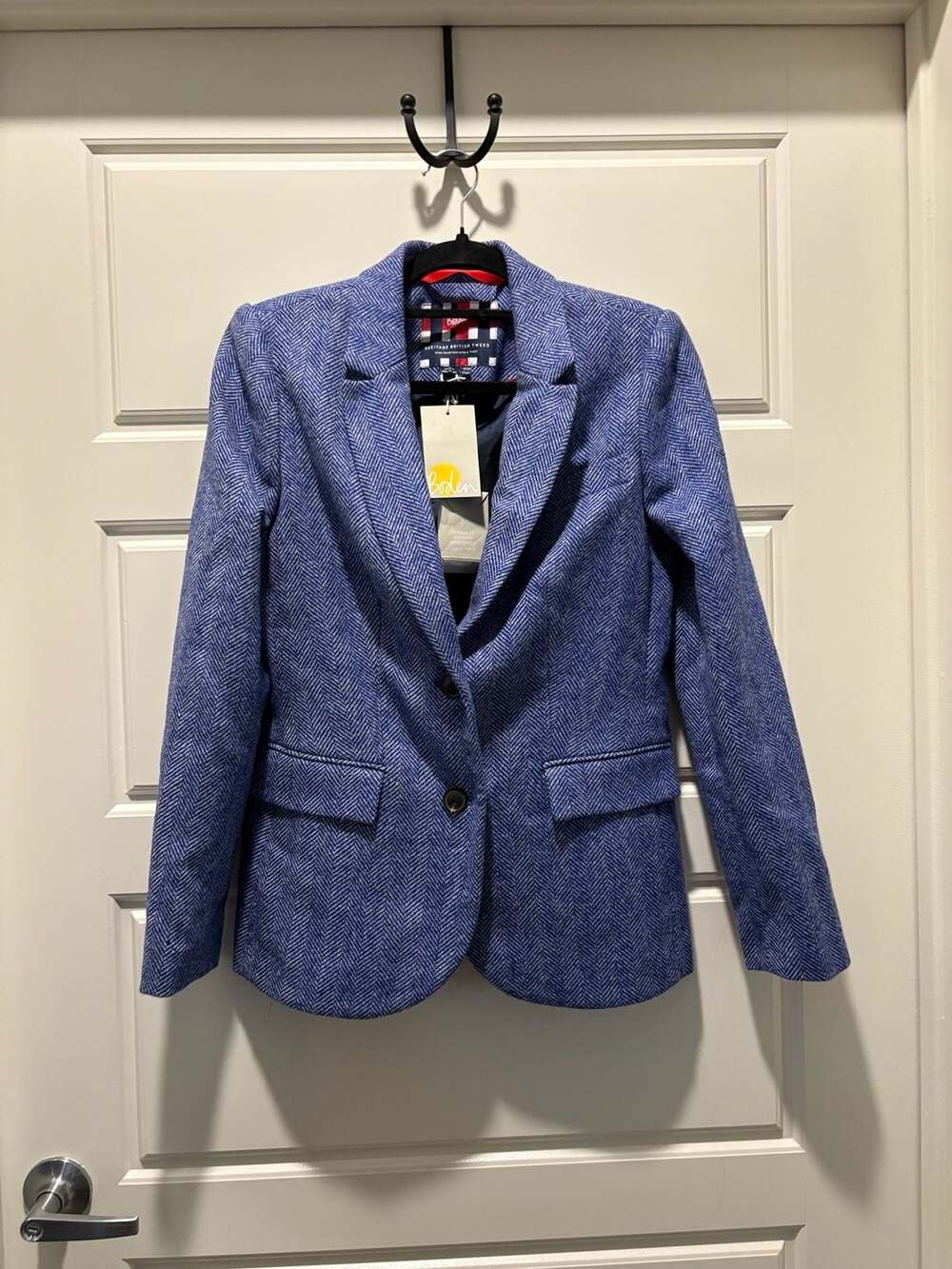 Boden Elizabeth British Tweed Blazer Size US 6R Blue Herringbone